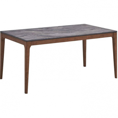 Bevis Dining Table in Engineered Stone & Walnut Finish