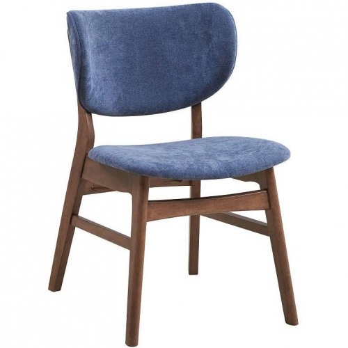 Bevis Dining Chair in Walnut Finish & Blue Fabric (Set of 2)