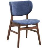Bevis Dining Chair in Walnut Finish & Blue Fabric (Set of 2)