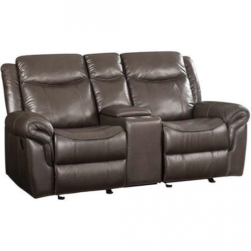Lydia Dual Recliner Loveseat with Console & USB in Brown Leather Aire