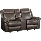Lydia Dual Recliner Loveseat with Console & USB in Brown Leather Aire