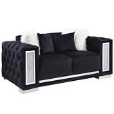 Trislar Loveseat in Black Velvet & Mirror