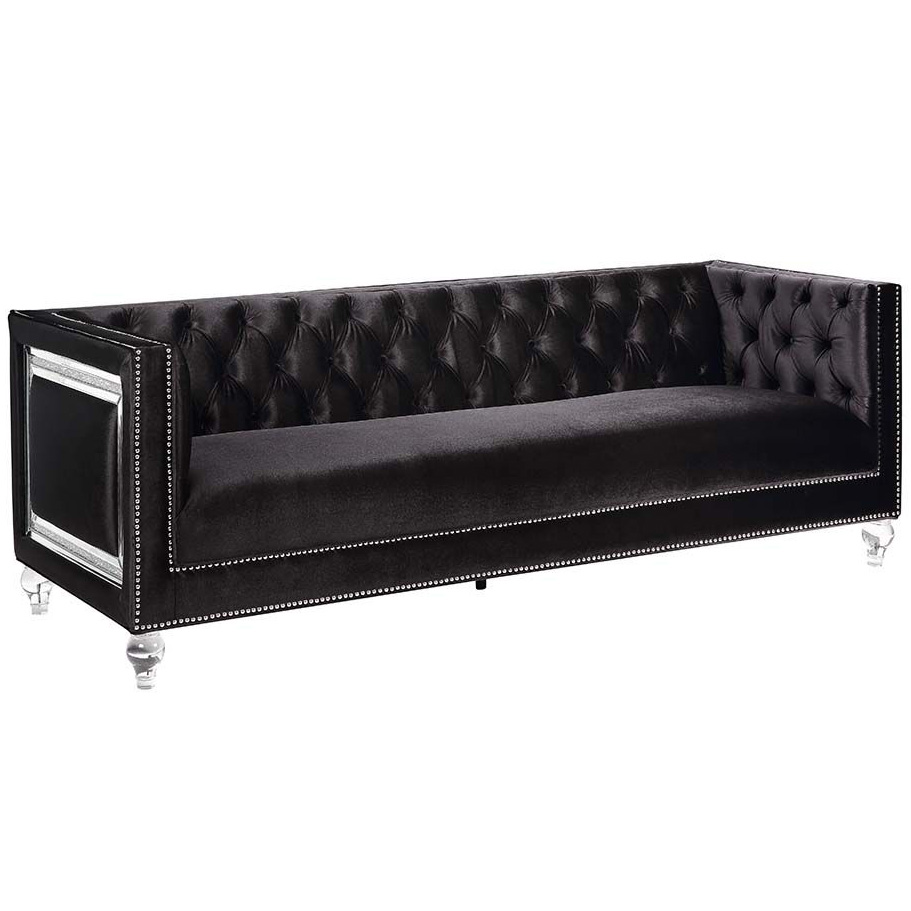 Acme LV01403 Heibero Sofa in Tufted Black Velvet