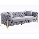 Jelanea Sofa in All Over Tufted Gray Velvet & Gold