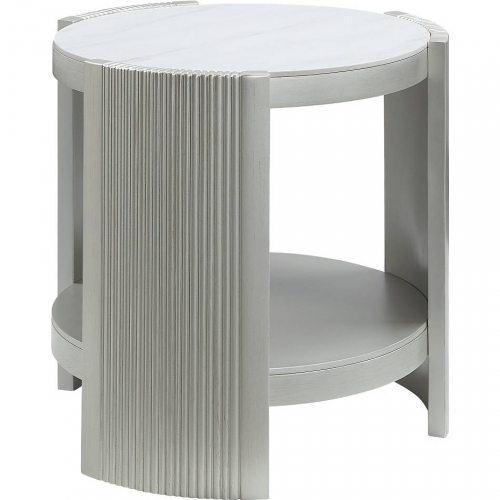 Kasa End Table in Sintered Stone & Champagne Finish Wood