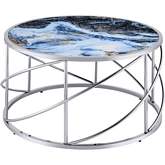 Lyda Coffee Table in Blue Marble Print & Chrome Finish
