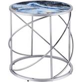 Lyda End Table in Blue Marble Print & Chrome Finish