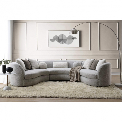 Ivria Curved Sectional Sofa with 9 Pillows in Gray Boucle Fabric