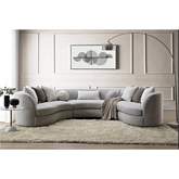 Ivria Curved Sectional Sofa with 9 Pillows in Gray Boucle Fabric