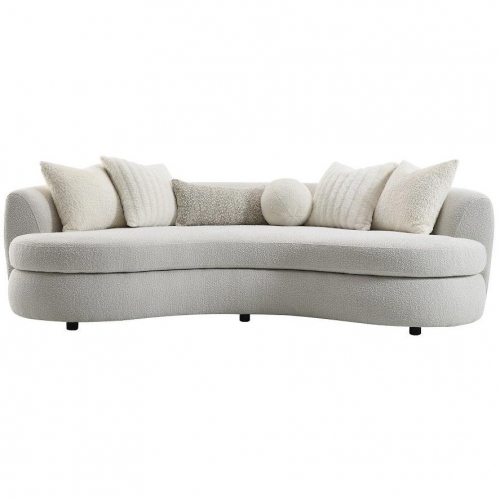 Iniko Curved Sofa with 6 Pillows in Beige Boucle Fabric