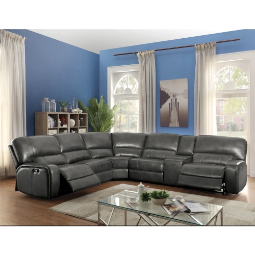Saul 6 Piece Power Recline Sectional Sofa in Gray Leather Aire
