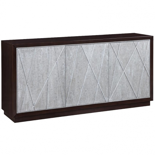 Geranio Console Cabinet in Metallic Silver & Walnut Finish