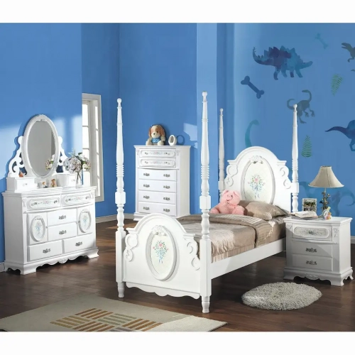 Flora Twin Poster Bed in White Finish
