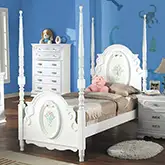 Flora Twin Poster Bed in White Finish