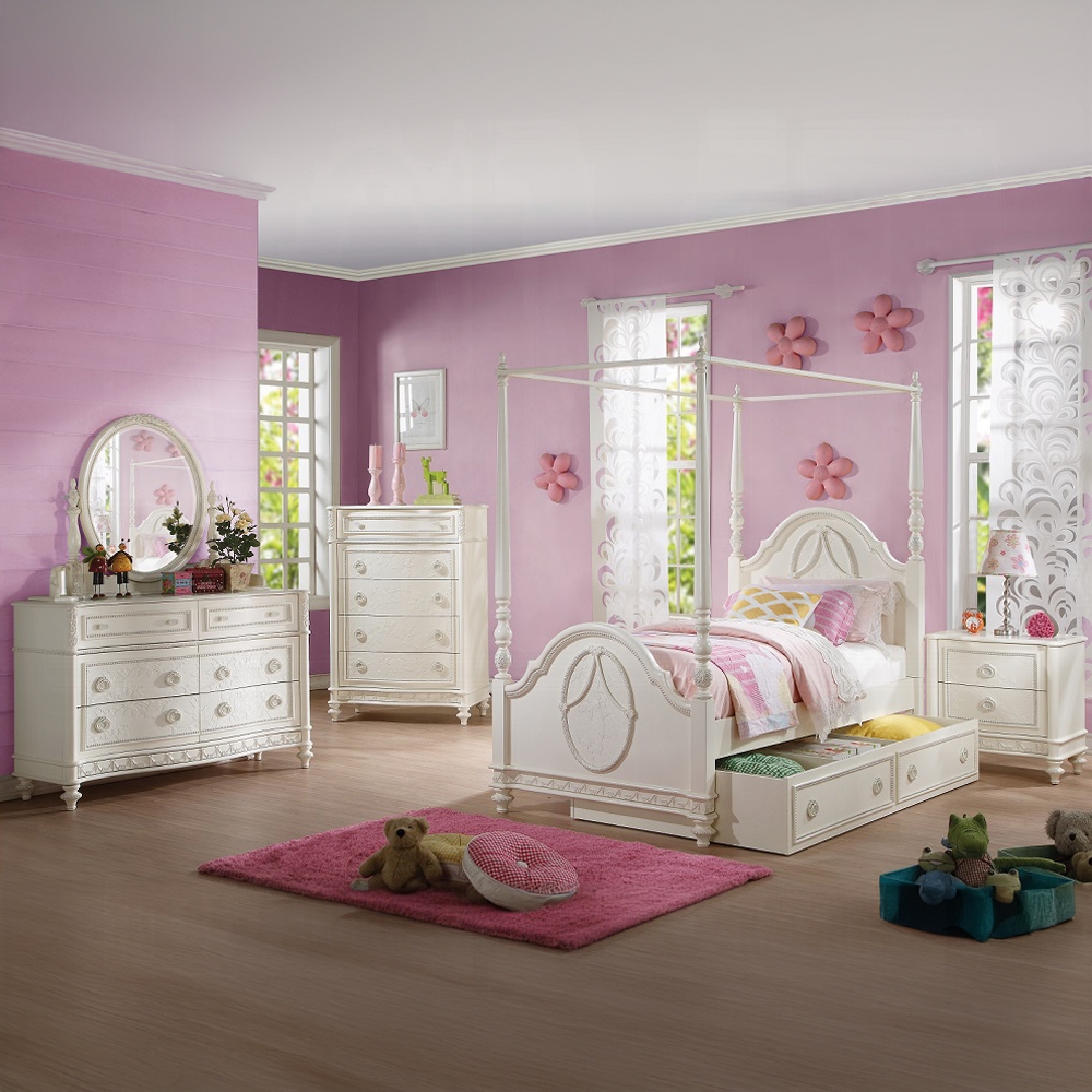 Acme BD02262 Dorothy Twin Post Bed Optional Canopy in Ivory Finish