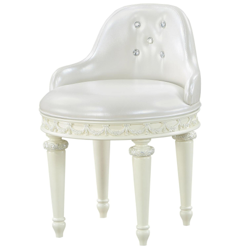 Dorothy Vanity Swivel Chair Ivory with Pearl White Leatherette Seat