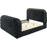 Kana King Bed with LED, Fireplace & TV Stand in Black Velvet