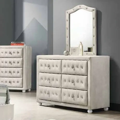 Reggie Dresser in Tufted Beige Fabric