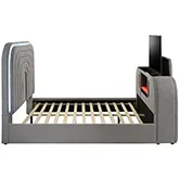 Shelyn King Bed with LED, TV Stand, Fireplace & Bluetooth in Gray Teddy Sherpa