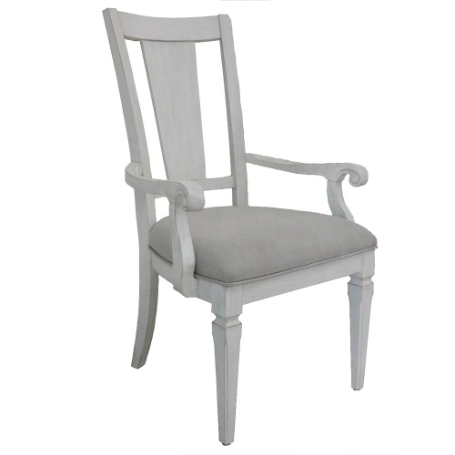 Katia Dining Arm Chair in Gray Linen & Weathered White Finish (Set of 2)