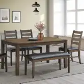 Damica Dining Bench in Brown Synthetic Leather & Walnut Finish Wood