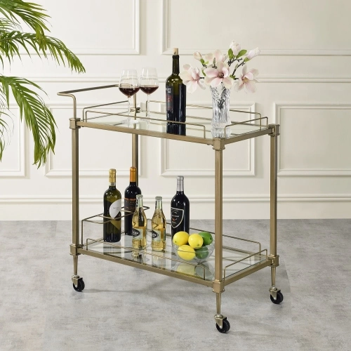 Aditya Serving Cart in Tempered Glass & Antique Brass