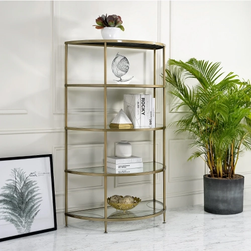 Aditya Bookcase in Mirrored & Antique Brass