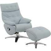 Janella Swivel Accent Chair & Ottoman in Baby Blue Leather