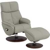 Kandoro Swivel Accent Chair & Ottoman in Gray Leather & Brown Finish