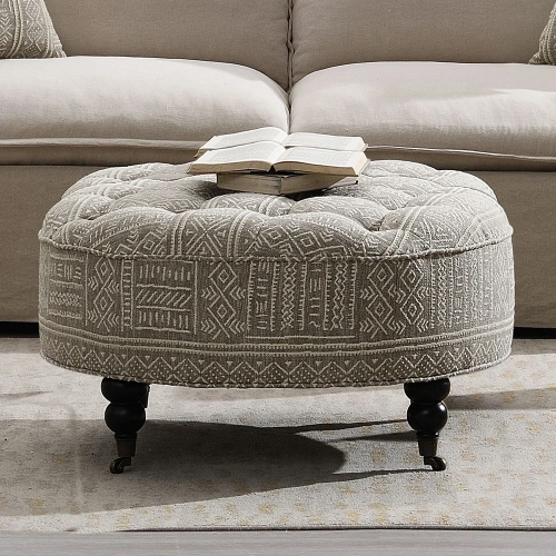 Upendo Ottoman w/ Casters in Pattern Fabric