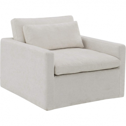 Frederick Swivel Accent Chair with Pillow in Ivory Fabric