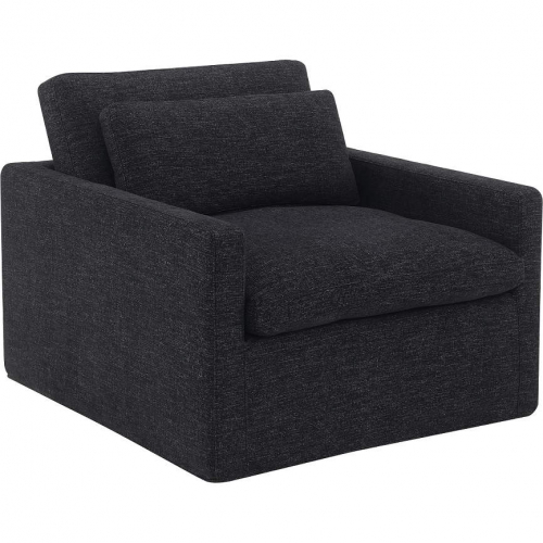 Frederick Swivel Accent Chair with Pillow in Dark Gray Fabric