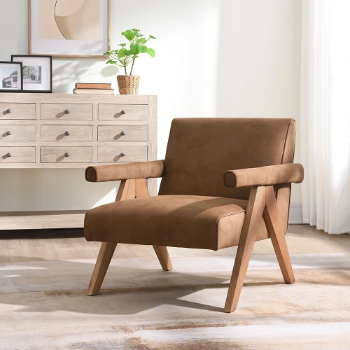 Zoey Accent Chair in Chocolate Brown Suede & Oak
