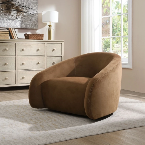 Zoey Swivel Accent Chair in Chocolate Brown Suede