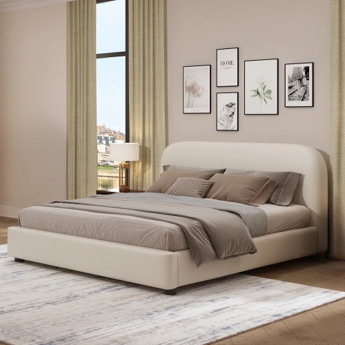 Arden Queen Bed in Beige Boucle Fabric