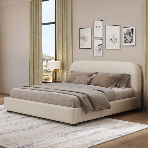 Arden Full Bed in Beige Boucle Fabric