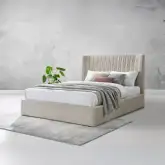 Loren King Bed in Vertical Tufted Beige Linen