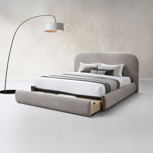 Ollya Full Bed w/ Storage Footboard in Gray Linen
