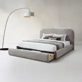 Ollya Queen Bed w/ Storage Footboard in Gray Linen