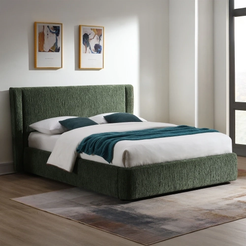 Cheryl Queen Bed in Dark Green Chenille