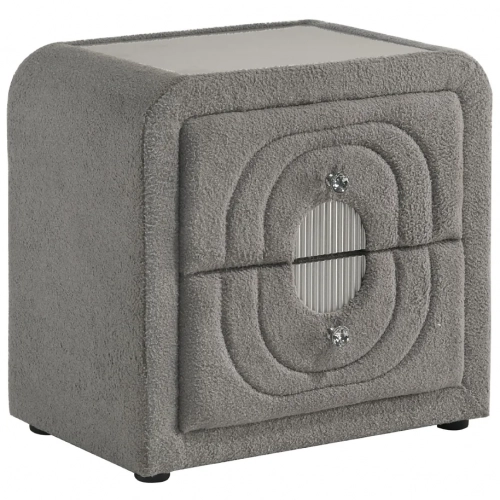 Shelyn Nightstand in Gray Teddy Sherpa & Chrome