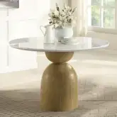 Kala 48" Round Dining Table in Natural Marble & Oak Venner