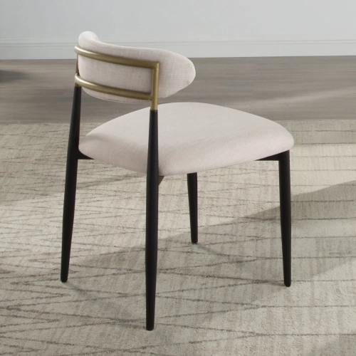 Jaramillo Dining Chair in Beige Linen, Gold Metal & Black (Set of 2)