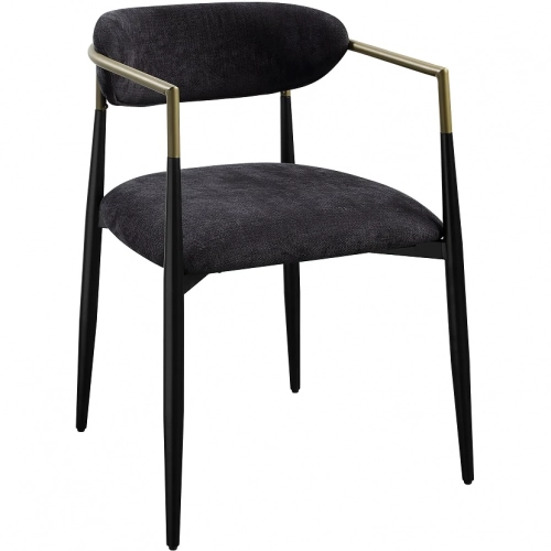 Jaramillo Dining Arm Chair in Black Chenille, Gold & Black Metal (Set of 2)