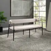 Jaramillo Dining Bench in Beige Linen, Gold & Black Metal