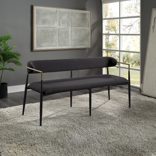 Jaramillo Dining Bench in Black Chenille, Gold & Black Metal