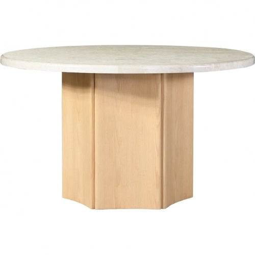 Qwin 52" Round Dining Table in Natural Marble & Oak