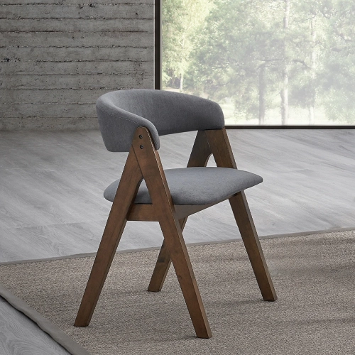 Keiki Dining Chair in Gray Fabric & Walnut Finish (Set of 2)