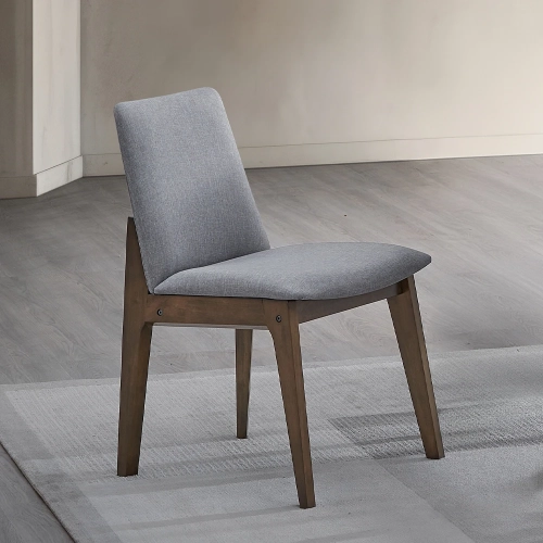 Kaela Dining Chair in Light Gray Fabric & Walnut Finish (Set of 2)