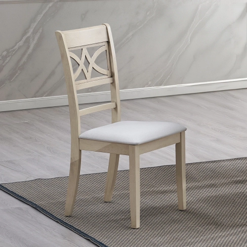 Ferris Dining Chair in Beige Linen & Antique Bone White Wood (Set of 2)